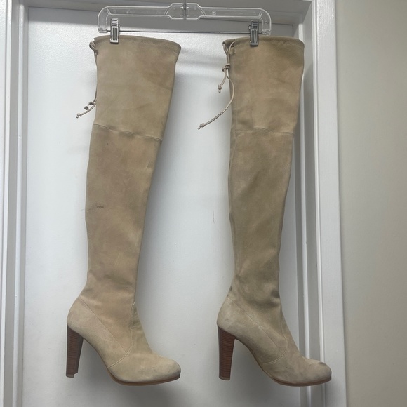 STUART WEITZMAN SUEDE THIGH HEELED BOOTS - Picture 2 of 14